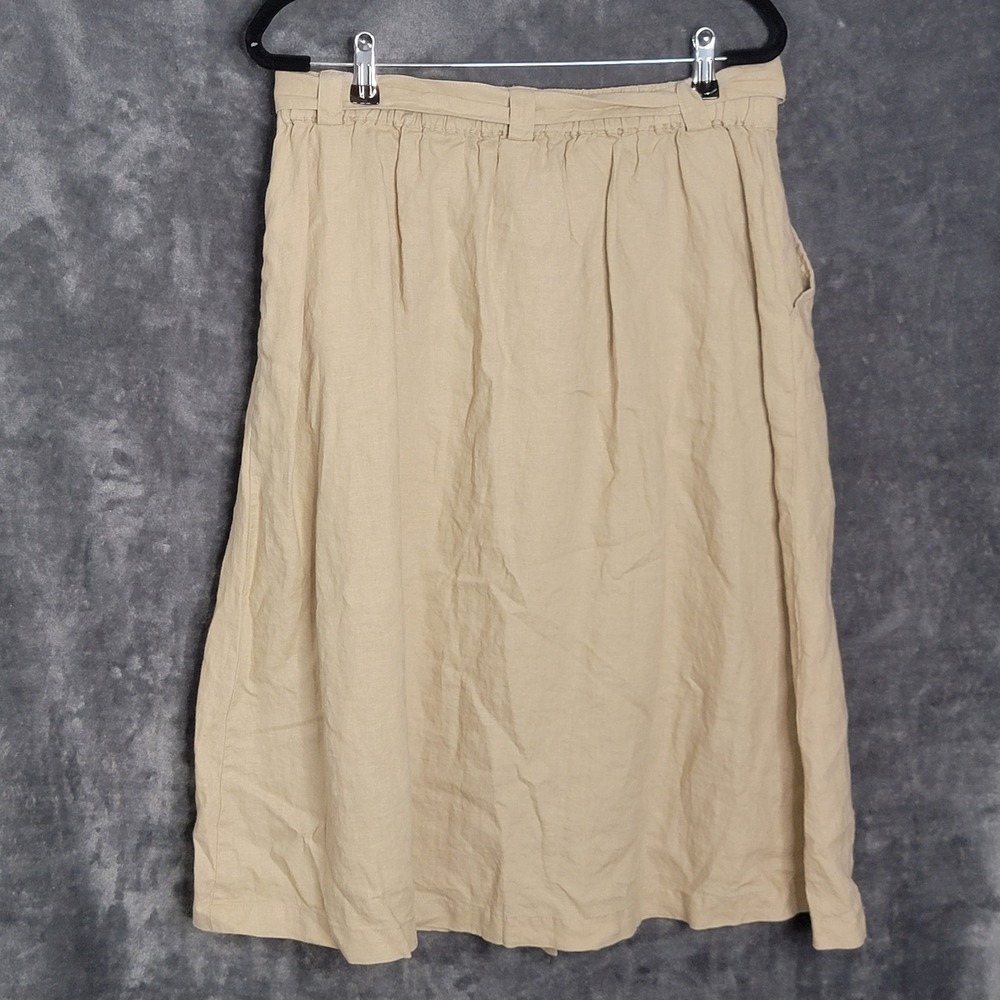 Christian Siriano Skirt Large Beige Linen Button Front Tie Waist‎ Midi Coastal - Picture 5 of 8